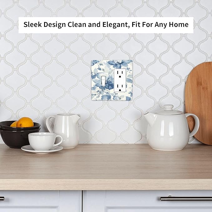 Outlet Covers Blue Watercolor Floral 1 Toggle 1 Rocker Combination Decorative Wall Plate Electrical Switch Plates Light Switch Cover Plate for Bedroom Bathroom Decor