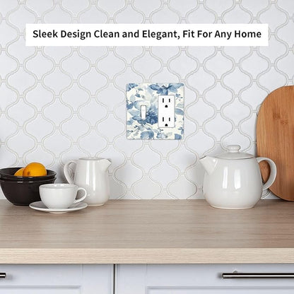 Outlet Covers Blue Watercolor Floral 1 Toggle 1 Rocker Combination Decorative Wall Plate Electrical Switch Plates Light Switch Cover Plate for Bedroom Bathroom Decor