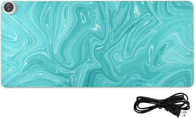 Heated Desk Pad Mouse Pad 31.5x13 Inch PU Leather Desk Mat with 3 Heat Levels Large Mouse Gaming Computer Laptop Mat Teal Fluid