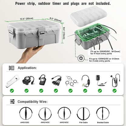 Flemoon Large Outdoor Electrical Box with Transparent Lid, IP54 Waterproof Box with Clear Cover, Weatherproof Extension Cord Cover for Photocell Light Sensor Timer, Power Strip, Outlet, Plug, Socket