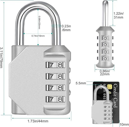 ZHEGE Combination Lock 2 Pack, 4 Digit Outdoor Padlock for School Gym Sports Locker, Fence, Toolbox, Case, Hasp Cabinet Storage (Silver, 2Pack)