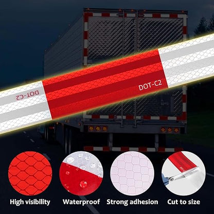 Golden Fox DOT-C2 Reflective Tape, 2 Inch x 200 Feet, Outdoor Waterproof with Strong Adhesive, Red and White, High Visibility for Trailers, Vehicles, Boats, Signs