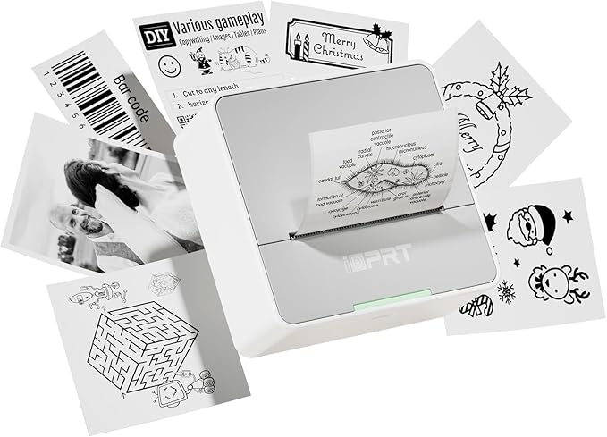 iDPRT Mini Sticker Printer Machine with 1 Roll Sticker Paper, Portable Thermal Printer for Study, Grey