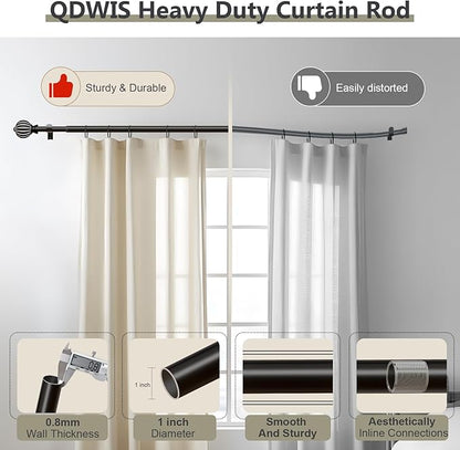 2 Pack Black Curtain Rods for Windows 48 to 84 Inch, 1'' Adjustable Heavy Duty Curtain Rod，Vintage Decorative Drapery Rods with Pumpkin Finials for Bedroom Living Room