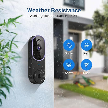 1080P Wireless Video Doorbell Camera, AI Human Detection, Cloud Storage, Two-Way Audio, 2.4GHz Wi-Fi Support, Real-Time Alerts, Easy Installation, Night Vision (Purple)