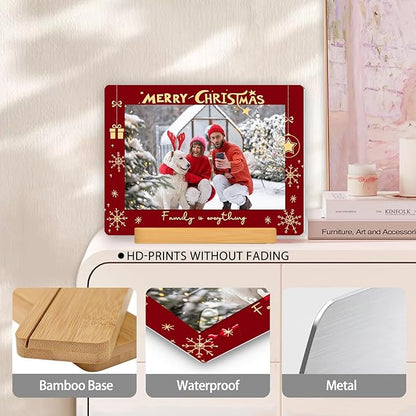 Custom Photo Prints - Metal Desktop Picture Frame with Photos & Text & Wooden Base Personalized Christmas Gifts for Family Lovers Pets and Friends, Optional Multiple Sizes