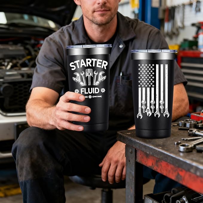 SpenMeta Mechanic Gifts - Mechanic Gifts for Men, Car Guy, Car Enthusiast - Christmas Birthday Fathers Day Gift for Mechanics - 20oz Starter Fluid Tumbler Cup