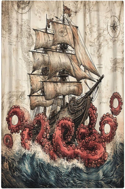 Light Switch Cover Plate Vintage Octopus Ocean Sailboat Bizarre Adventure 1 Gang No Device Blank Electrical Wall Plates Faceplate Decorative Switch Plate for Bathroom Kids room Decor
