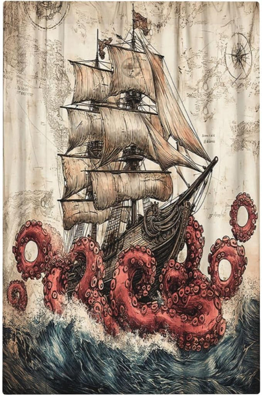 Light Switch Cover Plate Vintage Octopus Ocean Sailboat Bizarre Adventure 1 Gang No Device Blank Electrical Wall Plates Faceplate Decorative Switch Plate for Bathroom Kids room Decor