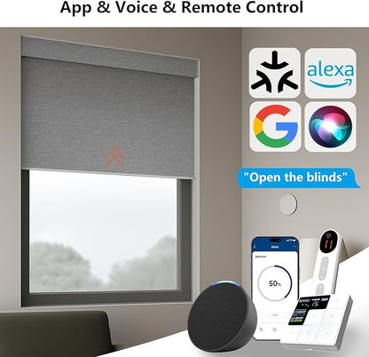 Smart Motorized Blinds – 100% Blackout Roller Shades with Remote, Alexa/Google Home/Siri Control, Matter Compatible, Wireless Rechargeable Battery, Custom Sizes for Windows & Sliding Doors