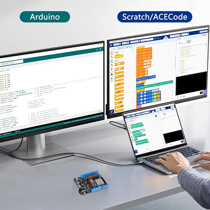 ACEBOTT Basic Starter Kit for ESP32, Total 96 Items, Electronics Starter Kit Compatible with Arduino & Scratch, Electronics Components Kit with Detailed Tutorial, Upgradeable Wooden Structures
