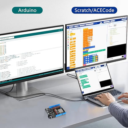ACEBOTT Basic Starter Kit for ESP32, Total 96 Items, Electronics Starter Kit Compatible with Arduino & Scratch, Electronics Components Kit with Detailed Tutorial, Upgradeable Wooden Structures