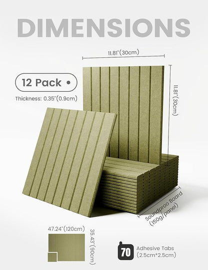 Large Felt Bulletin Board 48" x 36" Cork Board Alternative-12 Pack with 70 Safe Removable Adhesive Tabs, Cork Boards for Walls Cork Board for Home Office Classroom Pin Board (Olive Green)