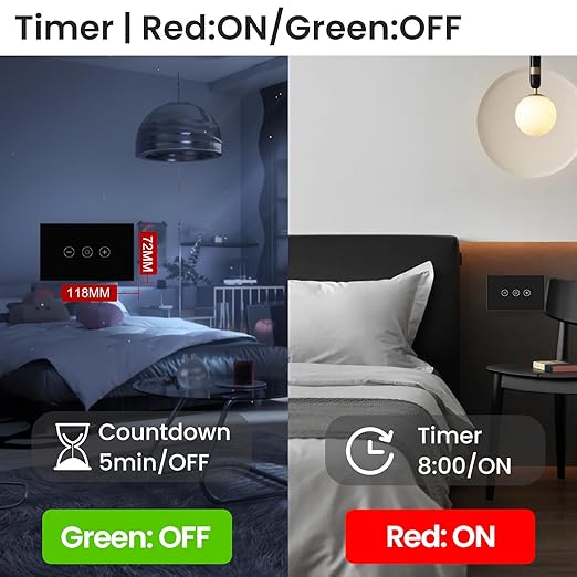 Smart Dimmer Switch Neutral Wire Required, 2.4GHz WiFi Dimmer Light Switch with Remote Voice Control, Tempered Glass Panel, Compatible with Alexa and Google Home, Black WiFi Dimmer