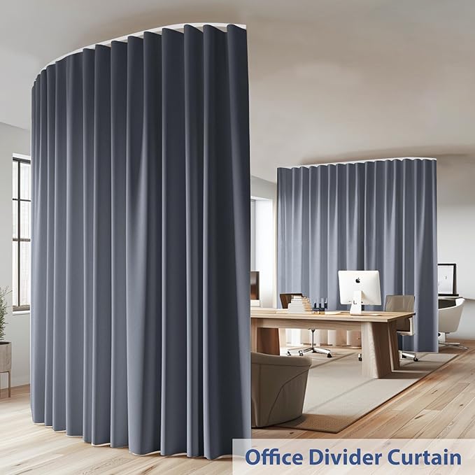 Room Divider Ceiling Mounted Curtains Track Sets Extra Wide Blackout Curtain Flexible Tracks for Bedroom Privacy Partition Separator, 1 Panel Grey Drape and White Rail, W12.5 x H7ft