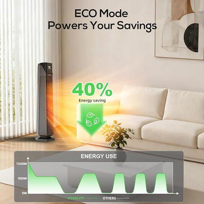 Hykolity Space Heater Large Room, 30" Electric Heaters for Indoor Use with Thermostat and Remote,70° Oscillation, 24H Timer, 1500W Fast Heating Portable Heaters for Office, Bedroom, Home - Black