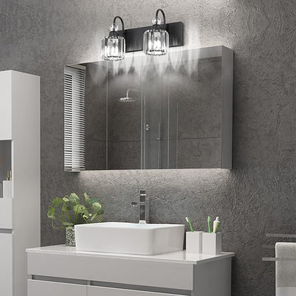 Ralbay Modern Vanity Lights - 2-Light Black Crystal Bathroom Wall Fixtures