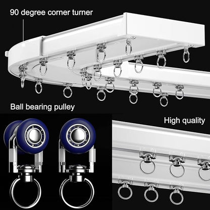 Ceiling Mounted Curtain Track System - Double Rails for Curtains & Drapes - Room Dividers - Sliding Curtain Rail for Window (white, 2m)
