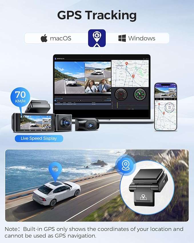 AZDOME M550 3 Channel Dash Cam, 4K+2.5K Dual Dash Camera for Cars Built-in WiFi GPS, 1440P+1080P+1440P Front and Rear Inside, 64GB Card Included, 3.19" IPS Screen, WDR, IR Night Vision, Parking Mode