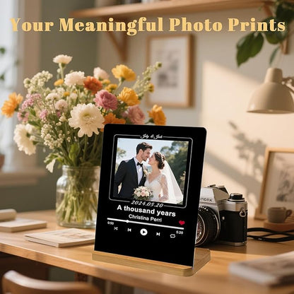 Custom Metal Photo Prints，Personalized Your Own Picture Frame, Customize Photo Prints with Wooden Base，Personalized Metal Picture Gift for Lovers，Family，Boyfriend，Friends