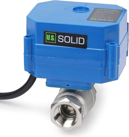 U.S. Solid 1/2" NPT 2-Way Motorized Ball Valve with US Plug 110VAC 304 Stainless Steel Electrical Ball Valve, Auto Return, Normally Closed, IP65, NSF Certified