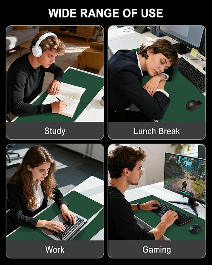 Heated Desk Pad, 23.6" x 14.2" Leather Non-Slip Warm Desk Pad, Large Mouse Mat with 3 Levels Heating & 3 Hours Auto Shut-Off, Hand and Foot Warmer for Office, Home, Green