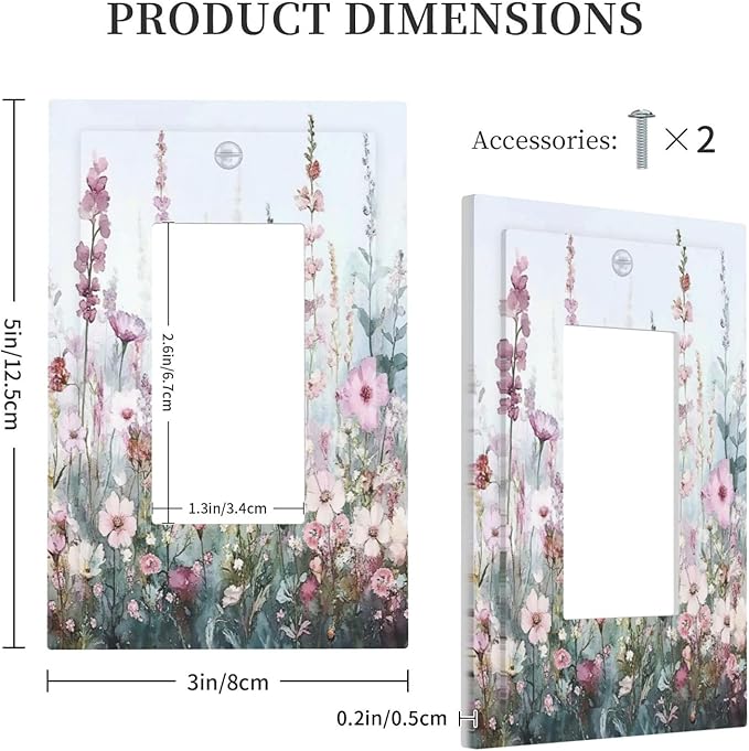 Pink Floral Watercolor Botanical Wildflowers Decorative Outlet Covers 1 Gang Single Rocker Light Switch Cover Plate Wall Plates Gfci Faceplate For Bed Room Living Room Decor