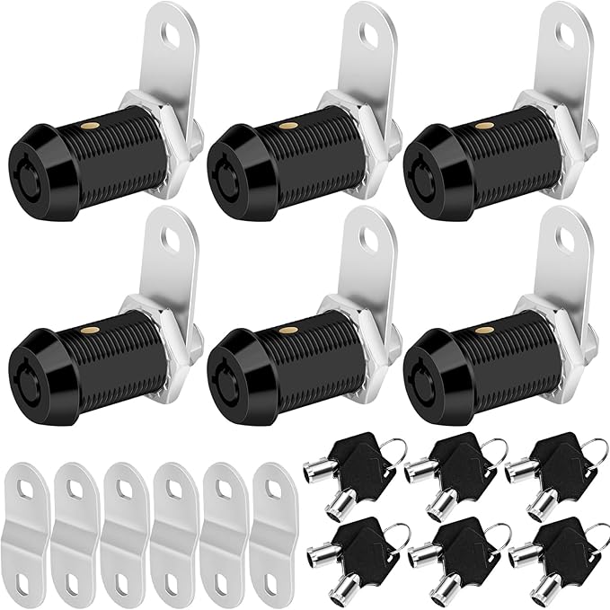 Cam Locks RV Storage Keyed Alike, 1" Fits 3/4" Max Door Thickness, Compartment Locks for Camper Trailer Cabinet With Keys (Black, 1 Inch, 6 Pack)