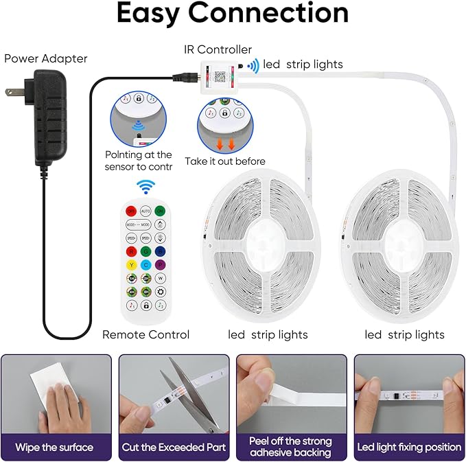 Led Lights for Bedroom IC+RGB 166FT Music Sync Color Changing Led Strip Lights with Remote App Control Led Strip, Led Lights for Room Home Kitchen Decor Party