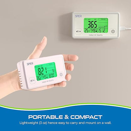 Sper Scientific Digital Indoor Air Quality Meter Monitor 800052 w/NDIR CO2 Sensor - CO2, Temperature & Humidity Meter w/Time & Large Color Coded Display for Home, Office, School & Hotel Room - 2 pc