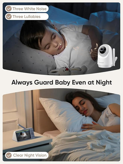 bonoch 1440p Baby Monitor with Camera and Audio, 5.5" Smart No WiFi Video Baby Camera, Crying/Motion/Turnover Detect, 240h Long-Lasting, Hack Proof, Night Vision, VOX Mode, White Noise, Shower Gifts