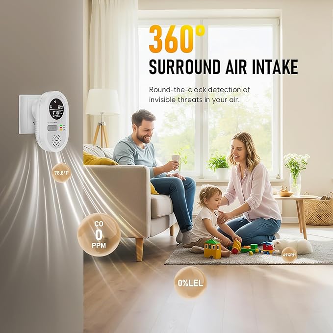 2 Packs Carbon Monoxide detectors Plug in Wall, FayLuron Portable Carbon Monoxide Detector for Travel with Temperature & Humidity Display, Carbon Monoxide Alarm for Home/Hotel/RV