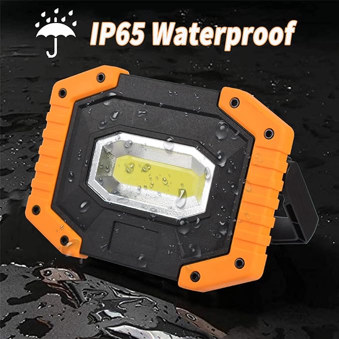 OTYTY LED Work Light 2-Pack, 30W 1500LM Portable Rechargeable Flood Lights with Magnetic Base, 4200mAh Battery for Outdoor, Camping, Hiking, Emergency, Car Repairing, Job Site Lighting (W841 Yellow)