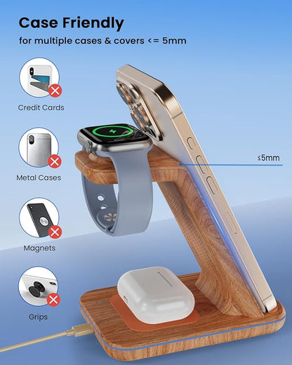 3 in 1 Wireless Charging, Wireless Charger Stand for Multiple Apple Devices, Wireless Charger for iPhone 17 16 15 14 13 12 11 Pro Max XS XR 8, Apple Watch 11 9 8 7 6 SE 5 4 3 2, AirPods 3/2/Pro
