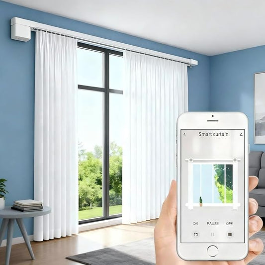 Smart Curtain Track System with Mini Zigbee Motor, Automatic Motorized Curtains Rod 165.3''(4.2m) with App, Voice, Remote Control, Compatible with Alexa,Google and Siri