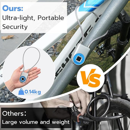 Cord Padlock Waterproof Fingerprint Cable Lock eLinksmart Bluetooth App Bike Lock Outdoor Travel Lock - 38cm Steel Cable Lock for Kids Adults Fridge French Door Small Folding Bicycle Helmet