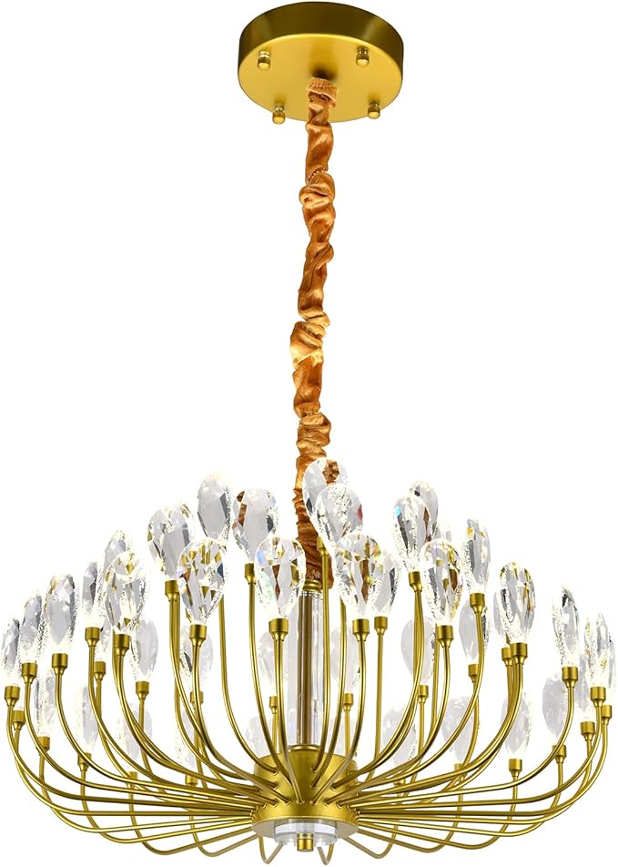Crystal Gold Chandelier Modern Round Ceiling Pendant Light Fixture Led Tree Branch Chandeliers for Living Room Dining Room Kitchen Bedroom Hotel