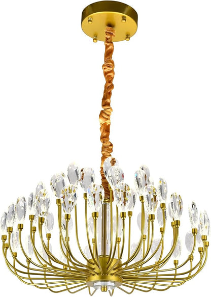 Crystal Gold Chandelier Modern Round Ceiling Pendant Light Fixture Led Tree Branch Chandeliers for Living Room Dining Room Kitchen Bedroom Hotel