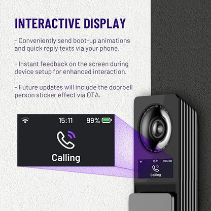 Wireless Video Doorbell w/ Smart Lock Set - Incl. Chime, Dual Cameras, 5MP 3K QHD, 2'' Screen & 32GB eMMC, Motion Detection & Real-time Alert, 2-way Audio, Door Bell and Keyless Entry Front Door Lock