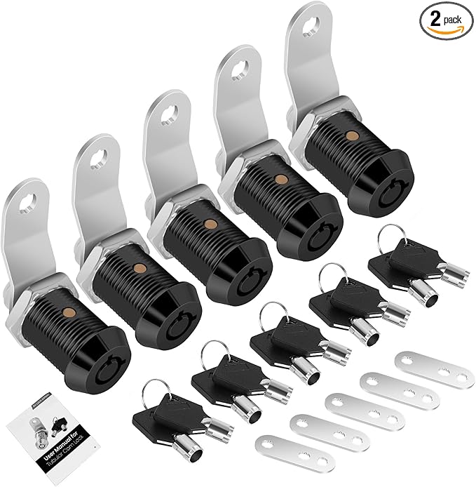 5 Pack Cabinet Lock with Keys, 7/8" RV Storage Locks Keyed Alike, RV Locks for Storage Door, Camper Cabinet Door Toolbox Lock Mailbox RV Cam Locks with Manual (Black -5 Pack, 7/8 Inch)