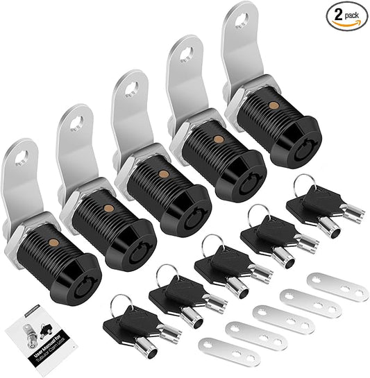 5 Pack Cabinet Lock with Keys, 7/8" RV Storage Locks Keyed Alike, RV Locks for Storage Door, Camper Cabinet Door Toolbox Lock Mailbox RV Cam Locks with Manual (Black -5 Pack, 7/8 Inch)