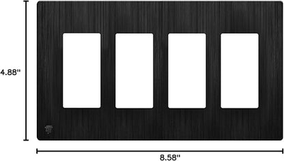 LIDER Brushed Finish Decorator Switch Cover, Screwless Wall Plate, Mid-Size 4-Gang 4.88" x 8.58", Unbreakable Polycarbonate Thermoplastic, UL Listed, LSWP-34M-BBK, Brushed Black