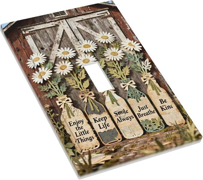Rustic Daisy Barn Door Flowers 1 Gang Single Toggle Decorative Light Switch Covers Electrical Faceplate Switch Plates for Bathroom Kitchen Home