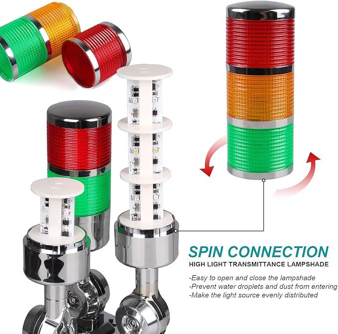 110V to 220V LED Stack Tower Lights, Industrial Warning Lights, Andon Lights, Column Signal Tower Indicator Lamp Beacon, Continuous/Flashing Light Switchable, 3 Layer (with Buzzer)