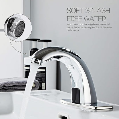 Touchless Bathroom Sink Faucet Automatic Motion Sensor Hands Free Faucet with Hole Cover Plate and Temperature Mixer,Commercial Solid Brass Faucet,AC/DC Powered,1 Hole or 3 Hole (Chrome)