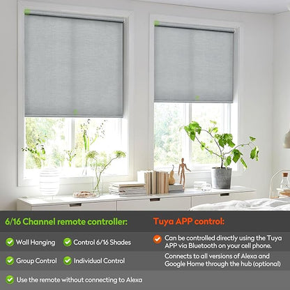 ZSTARR Motorized Light Filtering Roller Blinds with Remote Control,Rechargeable Smart Window Shades Compatible with Alexa Google via Hub,Fabric Wrapped Valance, Custom Size (Light Smoke Gray)