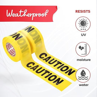 XFasten Yellow Caution Tape Roll Bulk, 3 in x 1000 ft (6-Pack), Thick and Durable Yellow Safety Tape for Barricades, Construction, Warning, and Hazard Areas – Easy to Loop, Weatherproof, Non-Fading