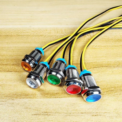 5Pcs 10mm 110V-220VAC LED Metal Indicator Light Waterproof Signal Lamp (Green/Orange/Red/Blue/White 5Pcs)