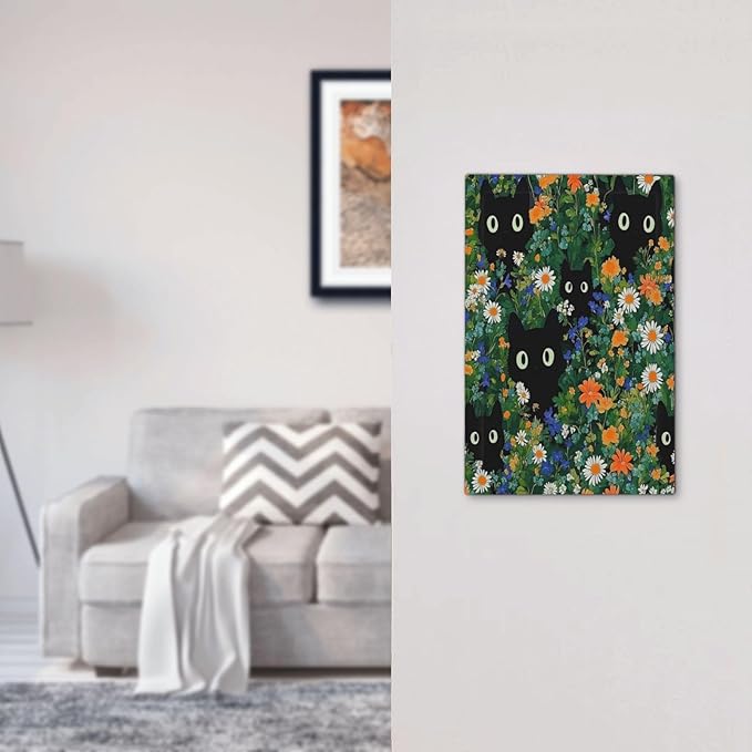 Boho Funny Black Cute Cats Daisy Wildflower Light Switch Cover Plate 1 Gang No Device Blank Electrical Wall Plates Faceplate Decorative Switch Plate For Kids Room Bed Room Decor