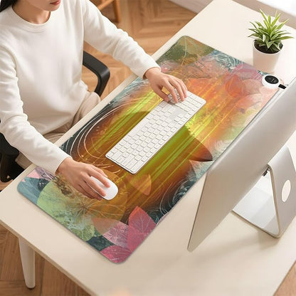 Heated Desk Pad Mouse Pad 31.5x13 Inch PU Leather Desk Mat with 3 Heat Levels Large Mouse Gaming Computer Laptop Mat Cat Lotus Flowers Blue